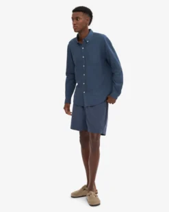 Organic Button Down Shirt - Petrol Blue