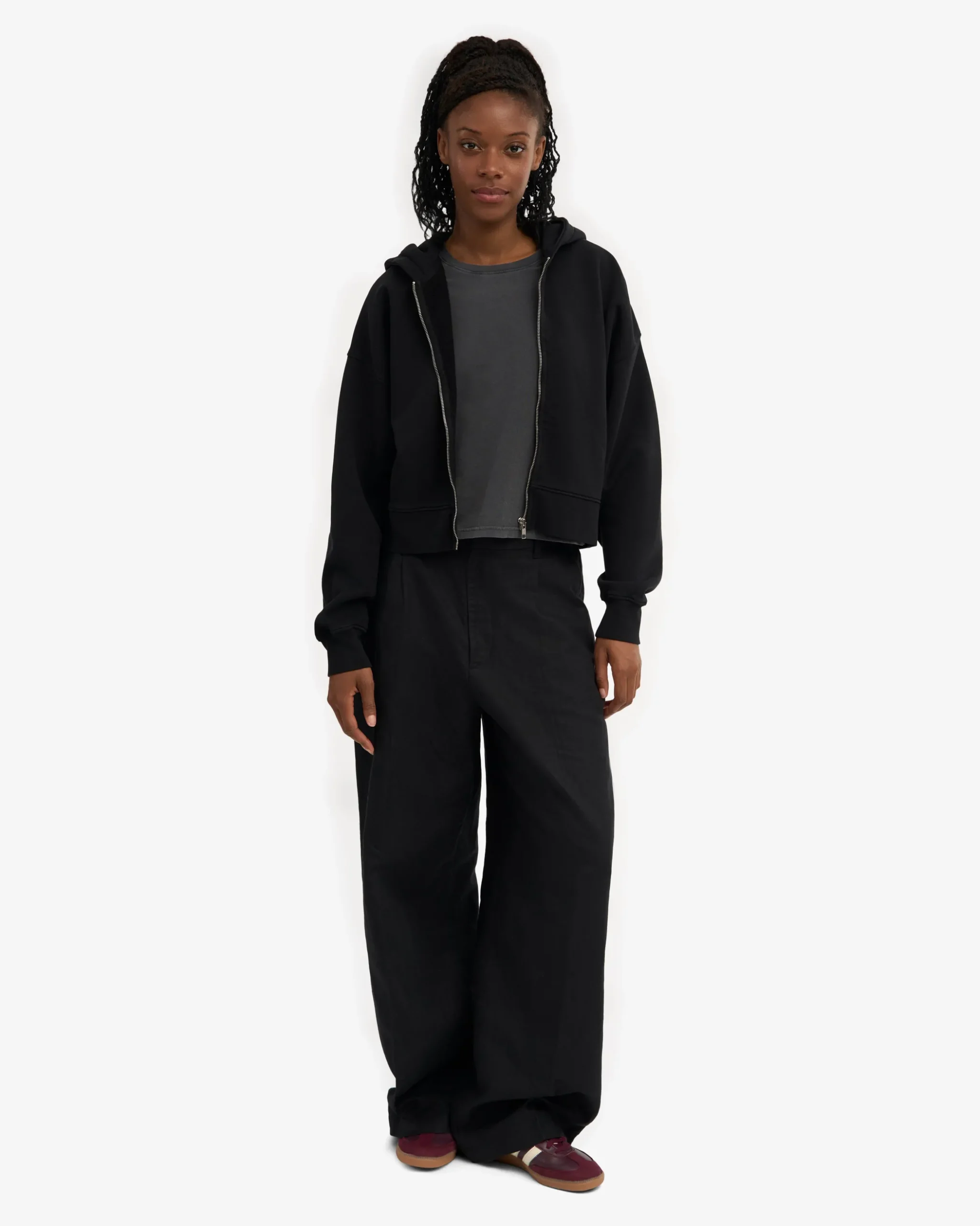 Organic Crop Zip Hood - Deep Black