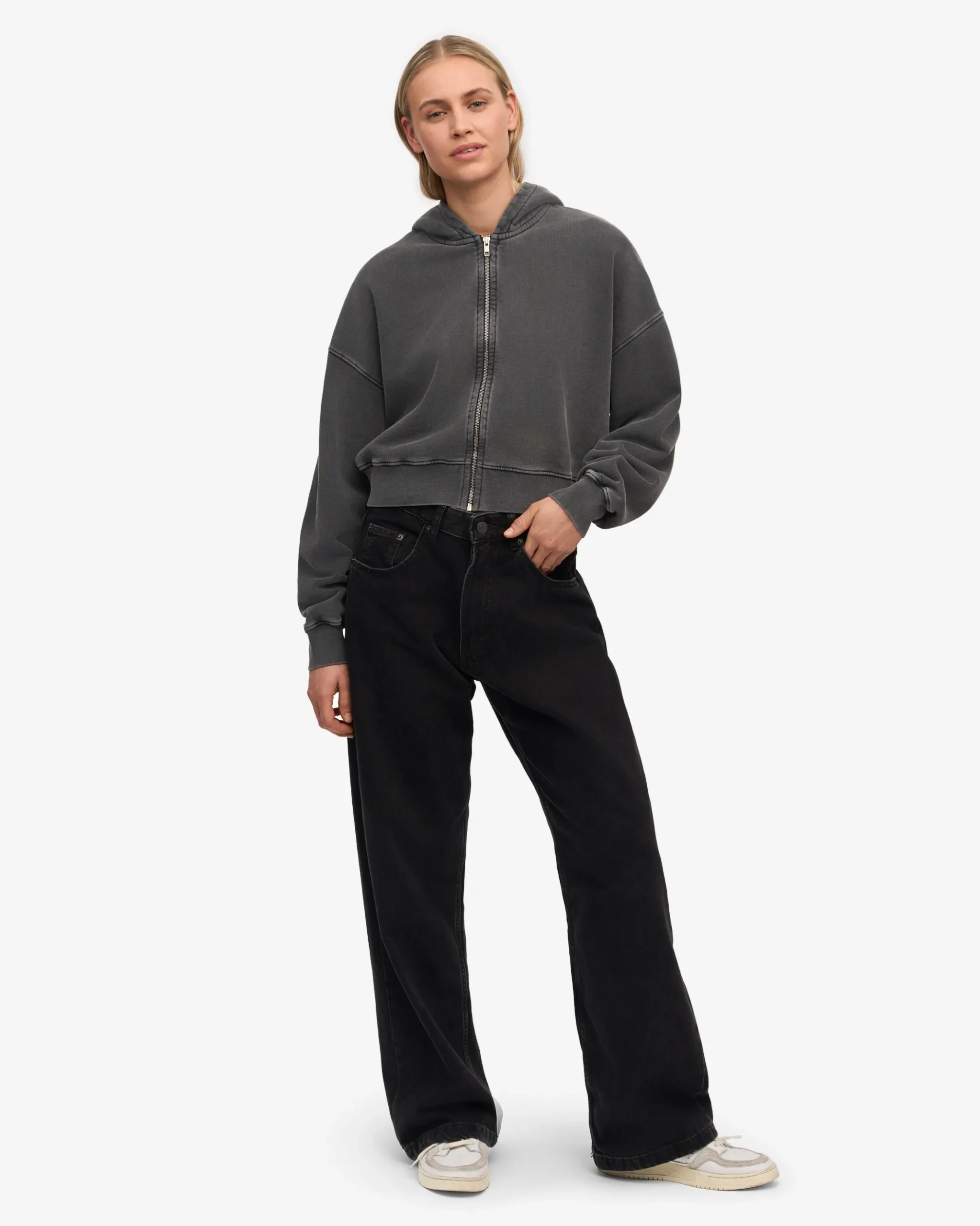 Organic Crop Zip Hood - Faded Black