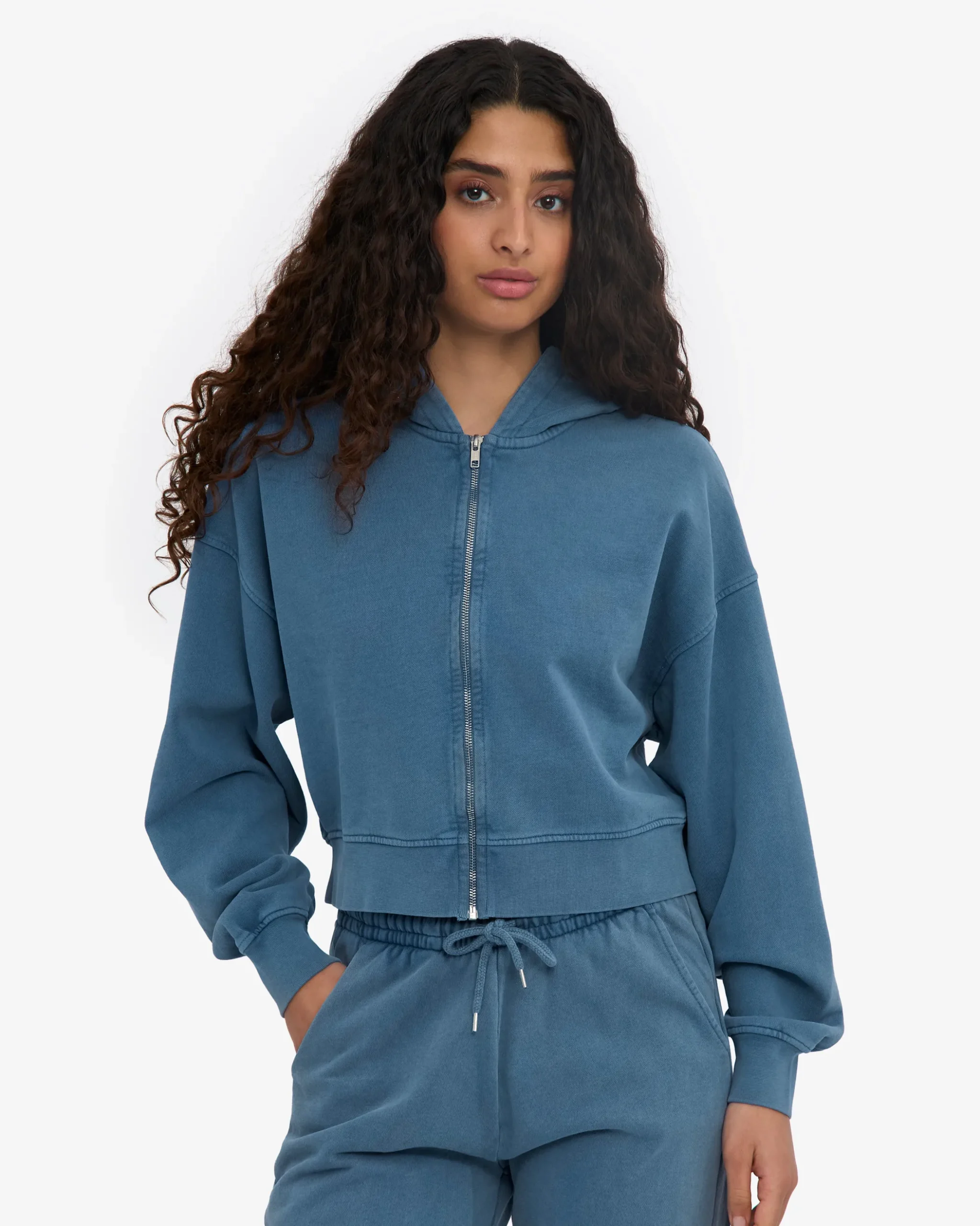 Organic Crop Zip Hood - Faded Indigo