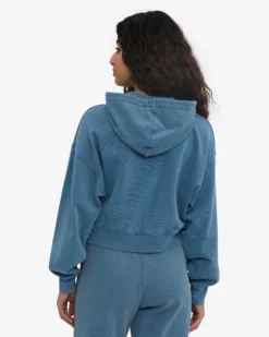 Organic Crop Zip Hood - Faded Indigo