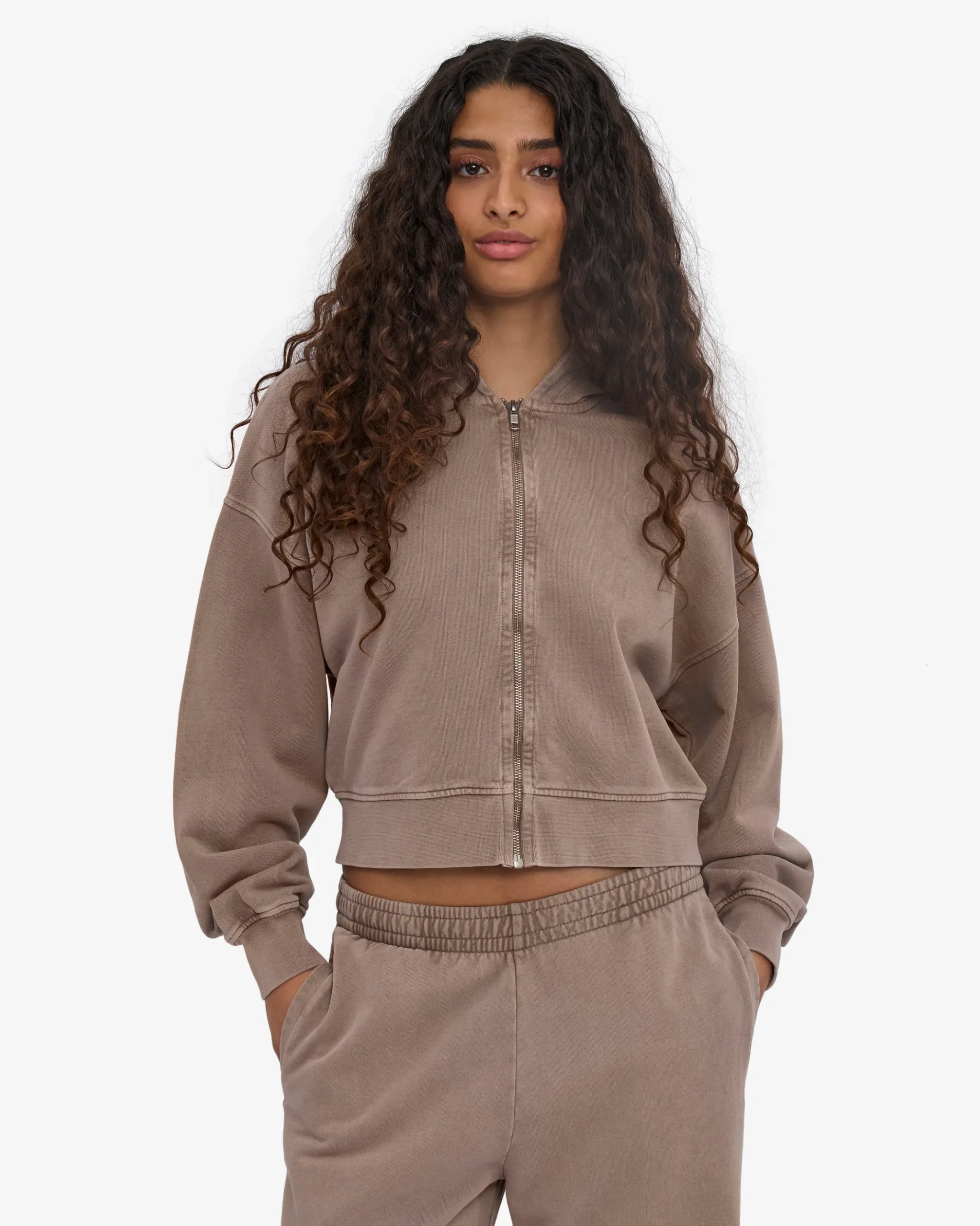Organic Crop Zip Hood - Faded Khaki