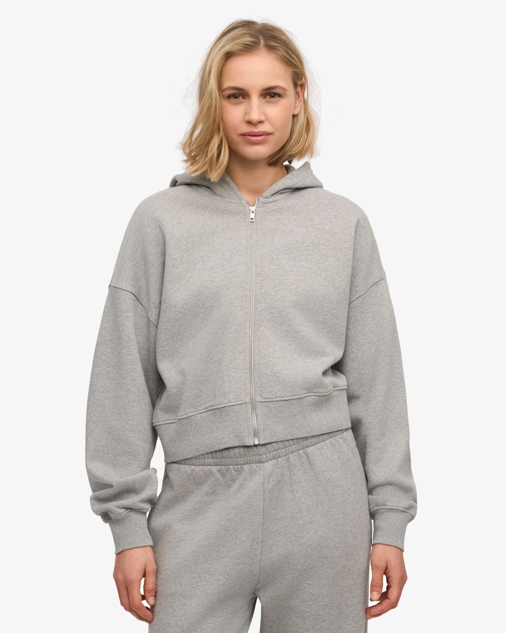 Organic Crop Zip Hood - Heather Grey