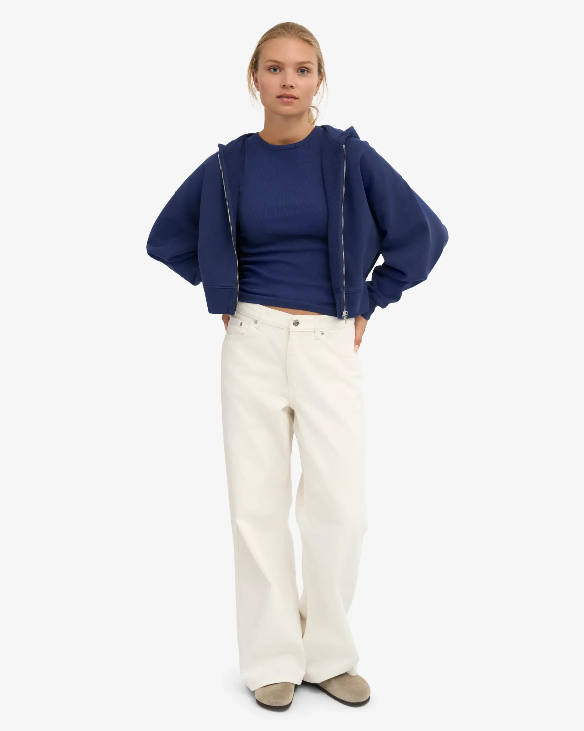 Organic Crop Zip Hood - Marine Blue