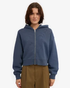 Organic Crop Zip Hood - Petrol Blue