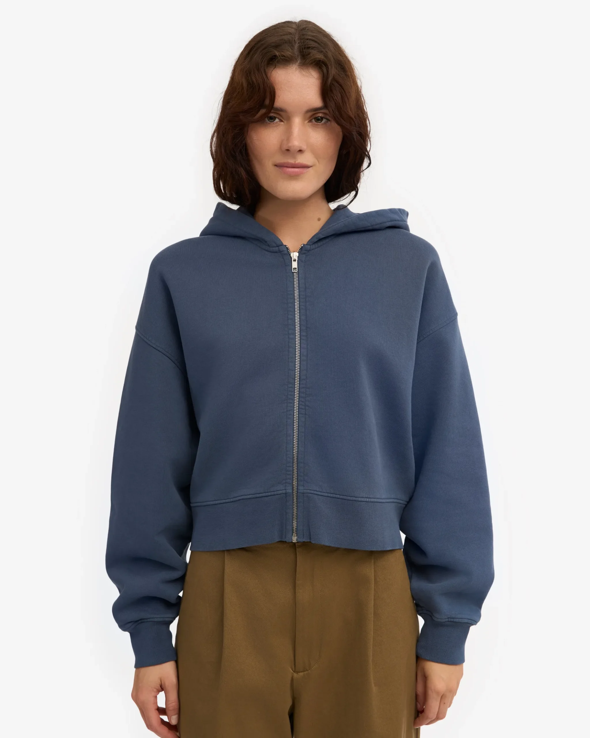 Organic Crop Zip Hood - Petrol Blue