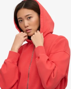 Organic Crop Zip Hood - Red Tangerine