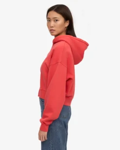 Organic Crop Zip Hood - Red Tangerine