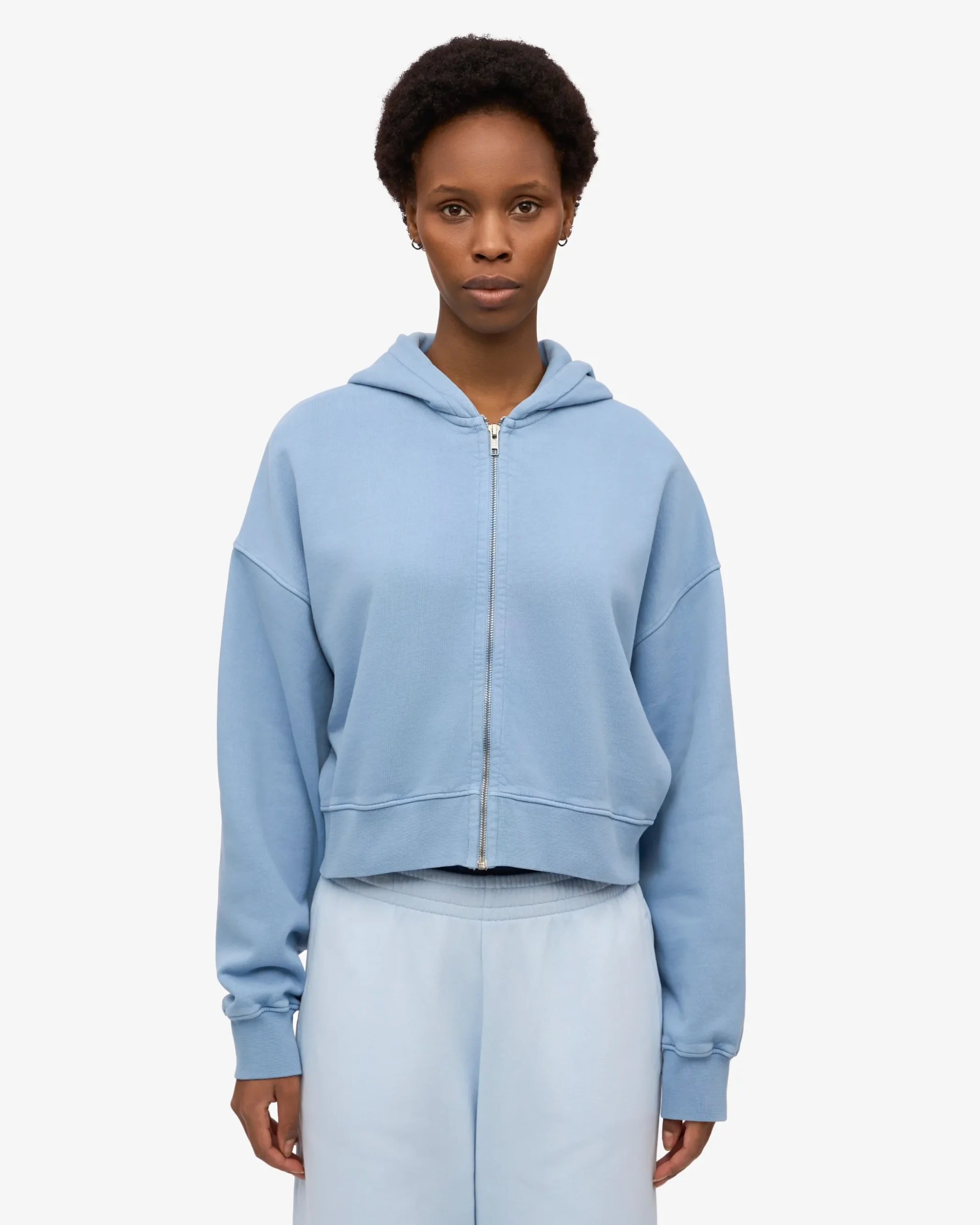 Organic Crop Zip Hood - Seaside Blue