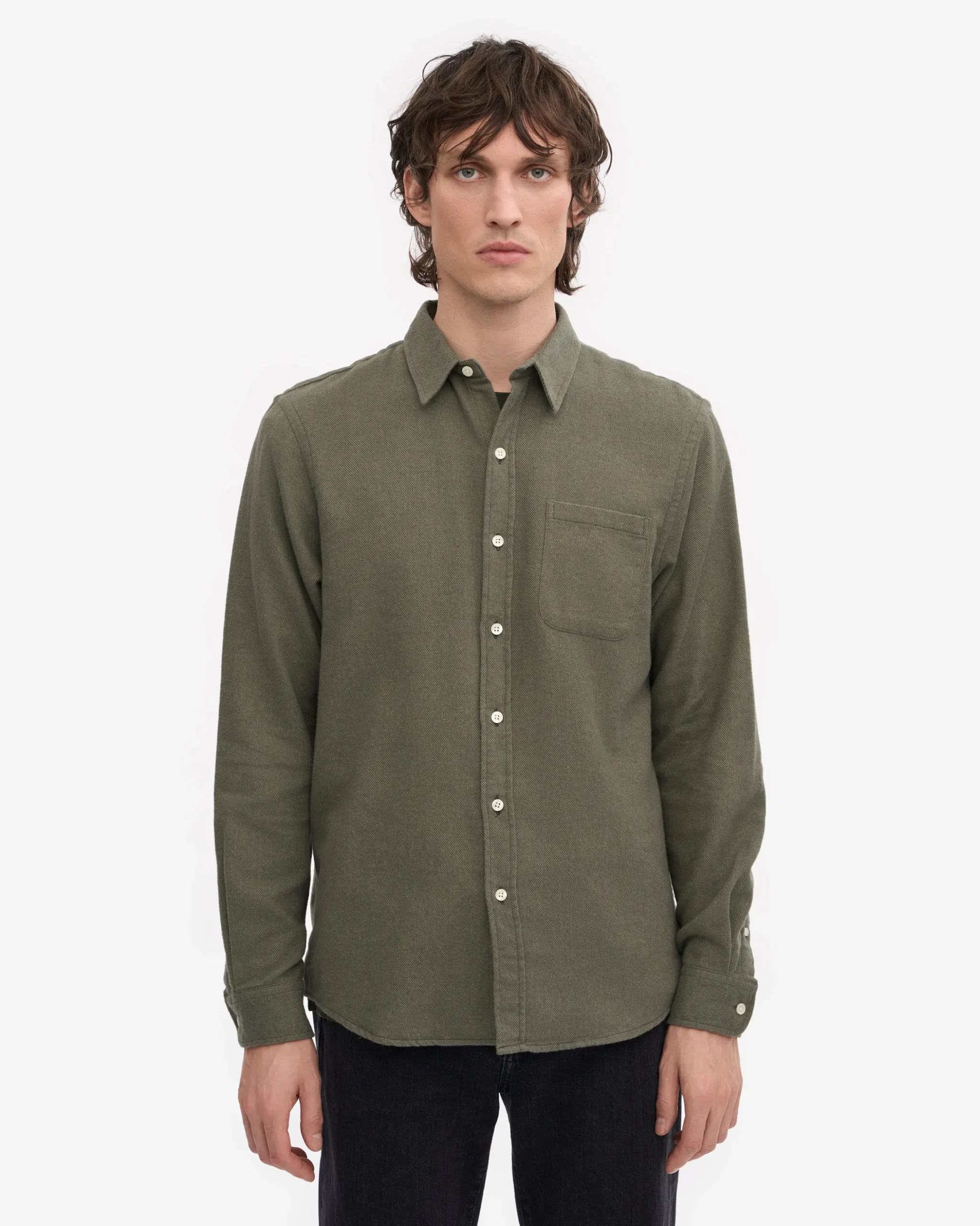 Organic Flannel Shirt - Dusty Olive