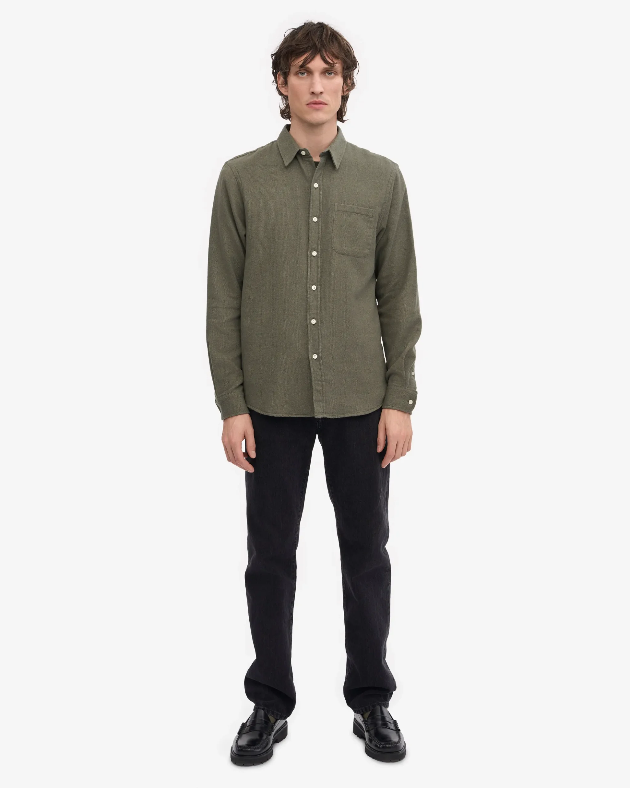 Organic Flannel Shirt - Dusty Olive