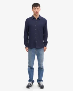Organic Flannel Shirt - Navy Blue