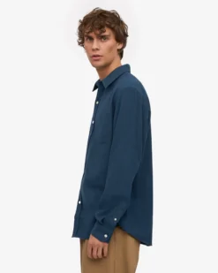 Organic Flannel Shirt - Petrol Blue