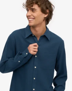 Organic Flannel Shirt - Petrol Blue