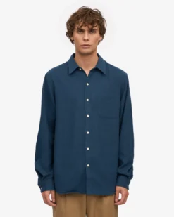 Organic Flannel Shirt - Petrol Blue