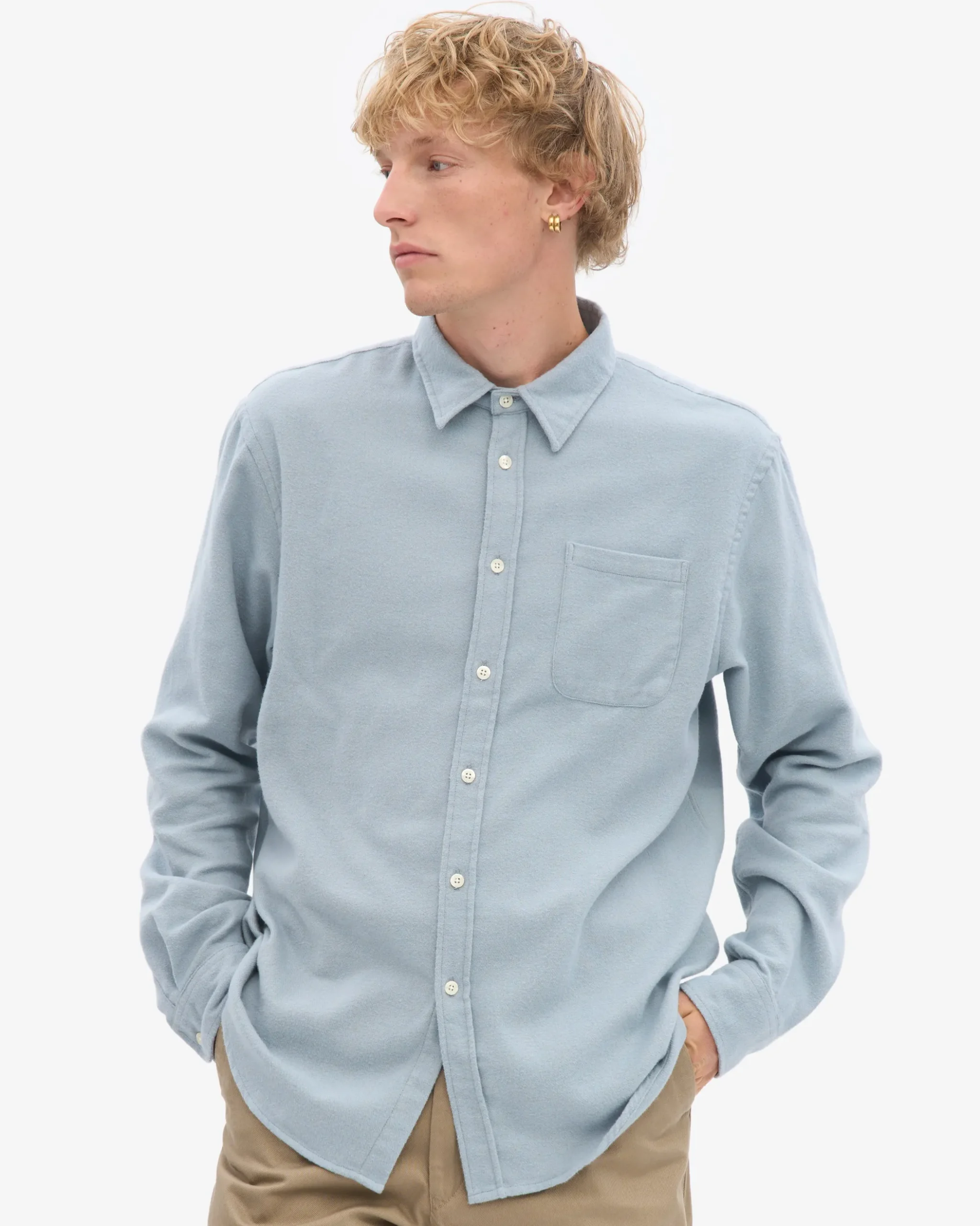 Organic Flannel Shirt - Steel Blue