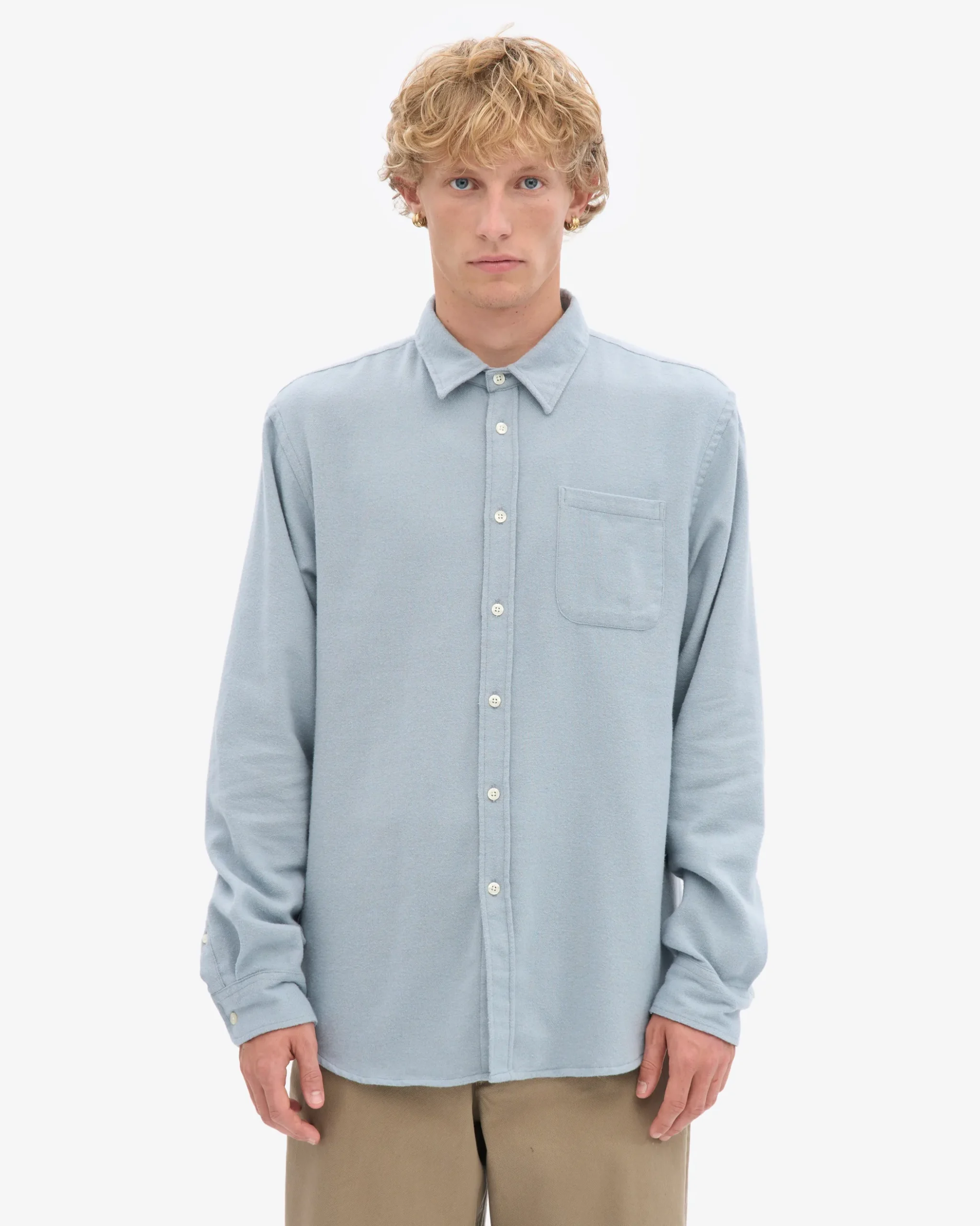 Organic Flannel Shirt - Steel Blue