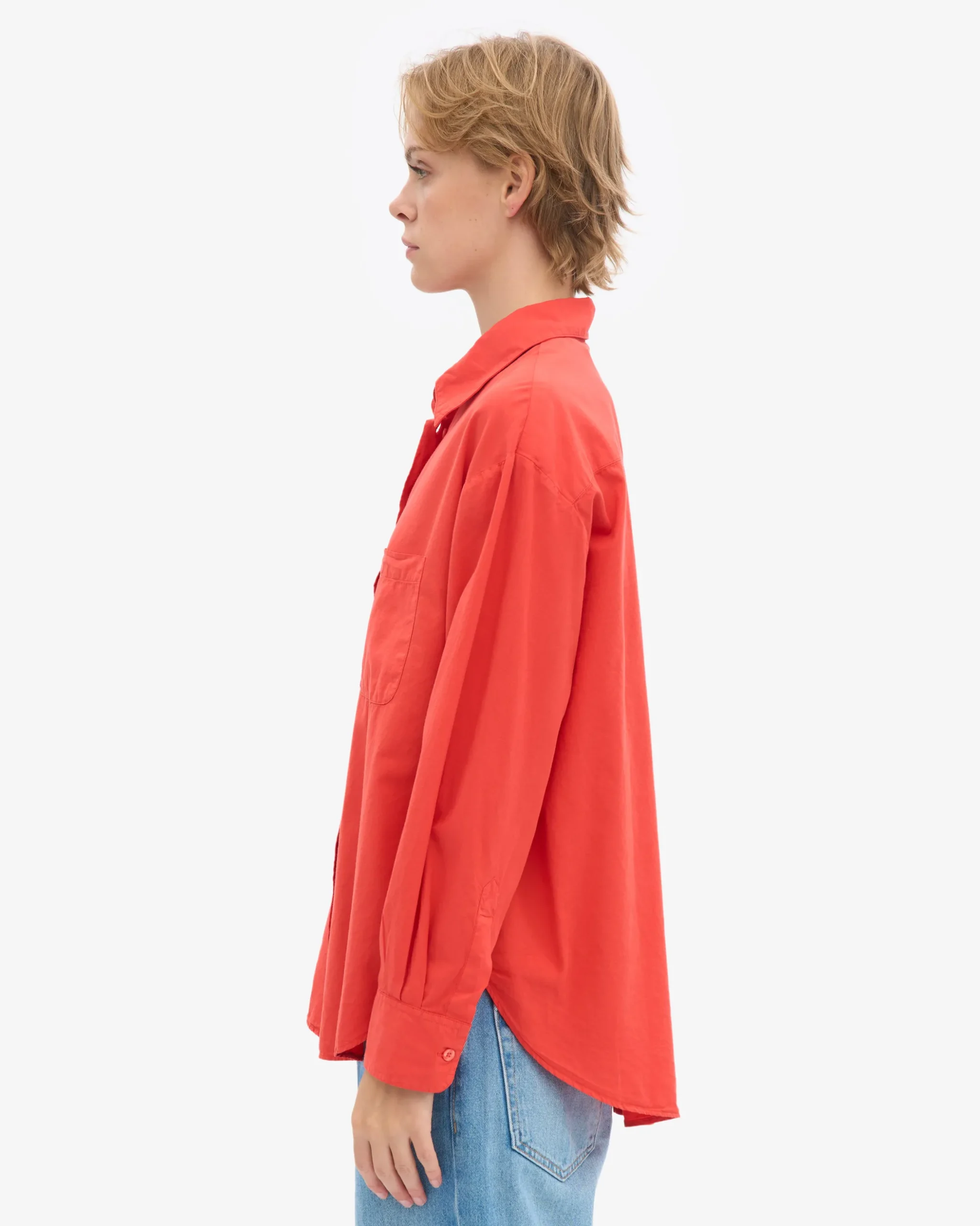 Organic Oversized Shirt - Red Tangerine