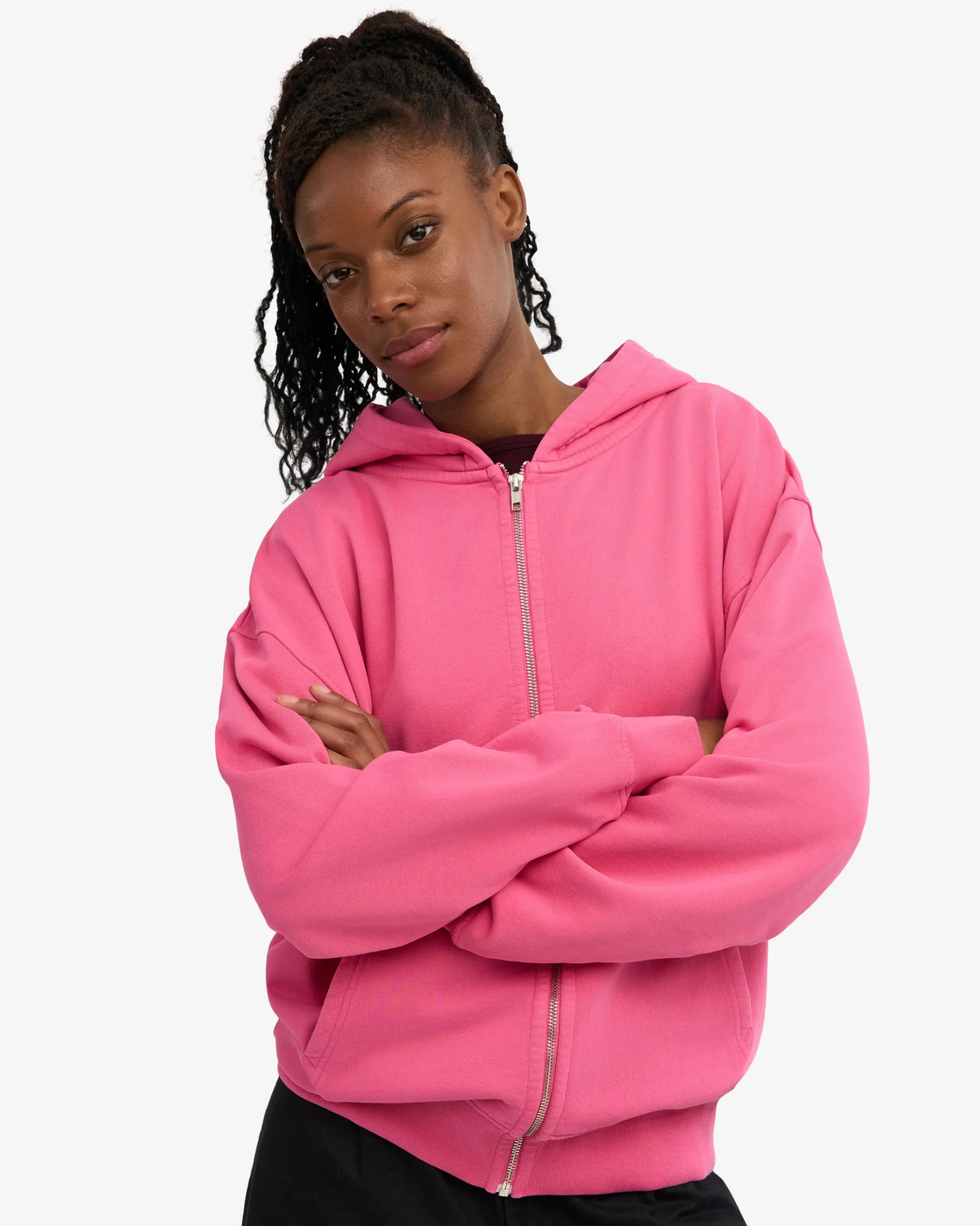 Organic Oversized Zip Hood - Bubblegum Pink