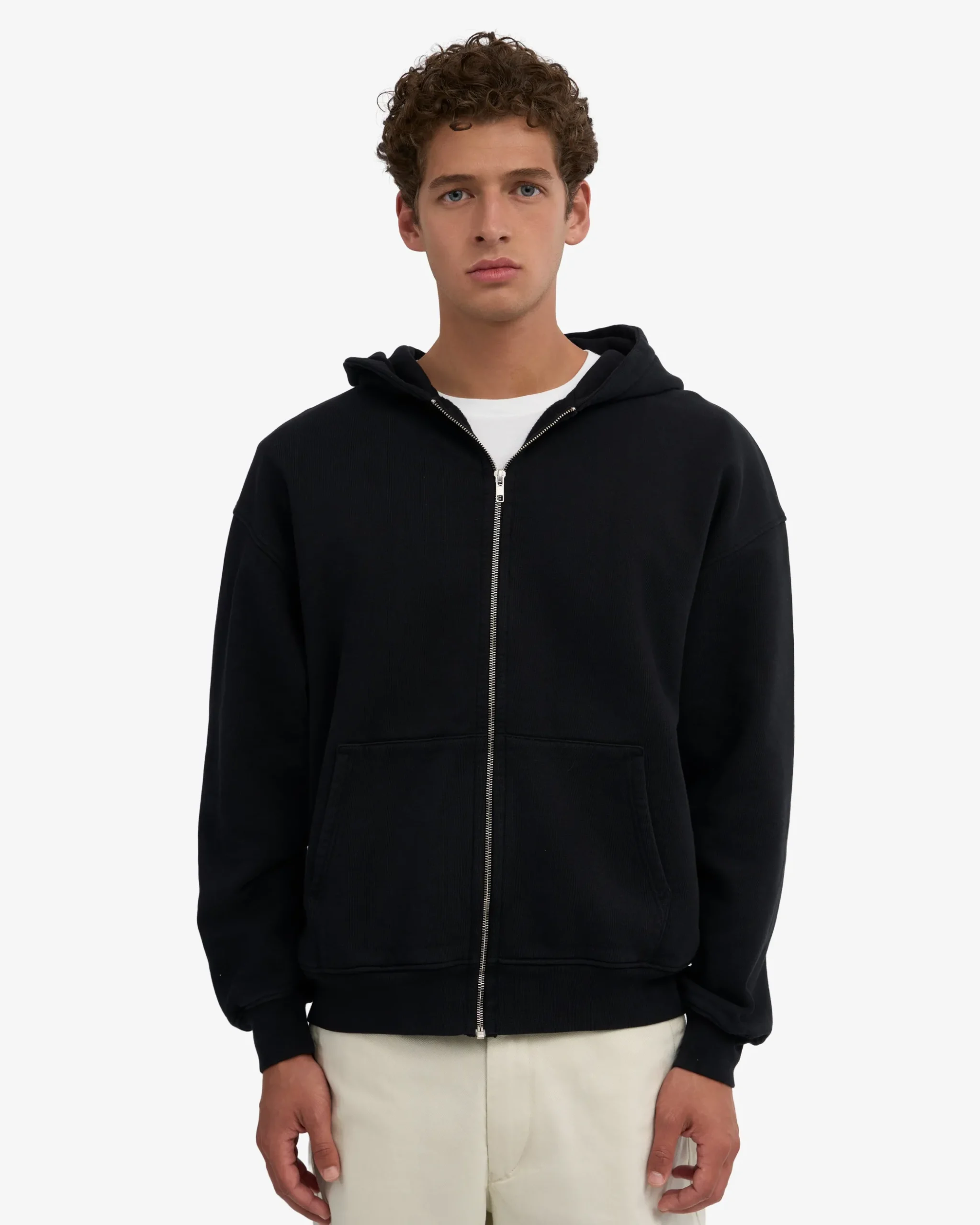 Organic Oversized Zip Hood - Deep Black