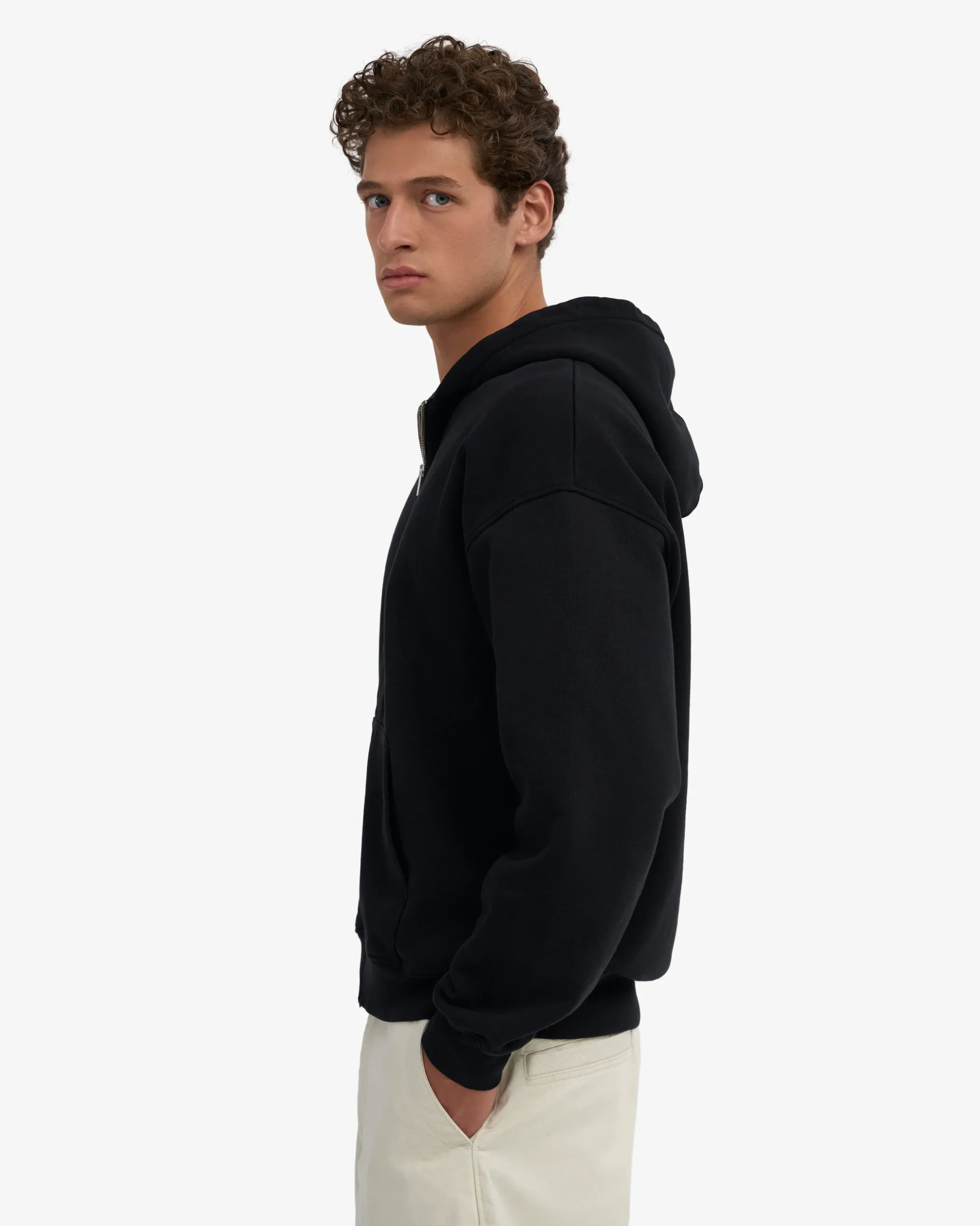 Organic Oversized Zip Hood - Deep Black