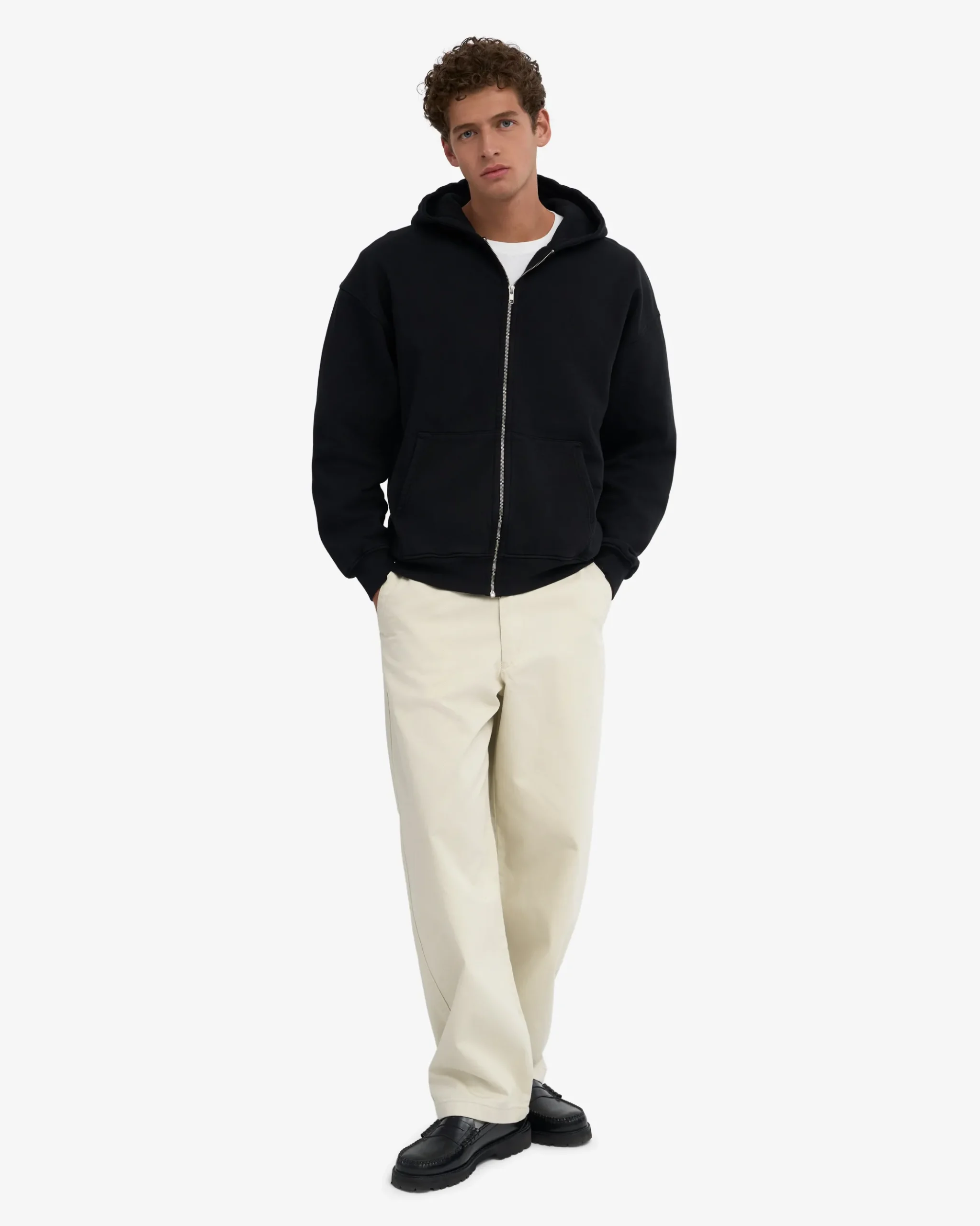 Organic Oversized Zip Hood - Deep Black