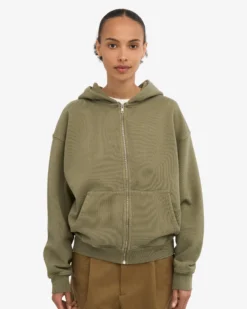 Organic Oversized Zip Hood - Dusty Olive
