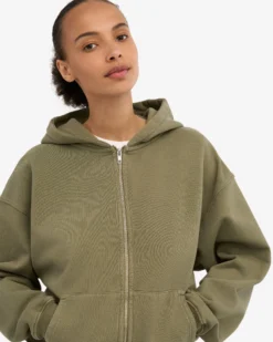 Organic Oversized Zip Hood - Dusty Olive