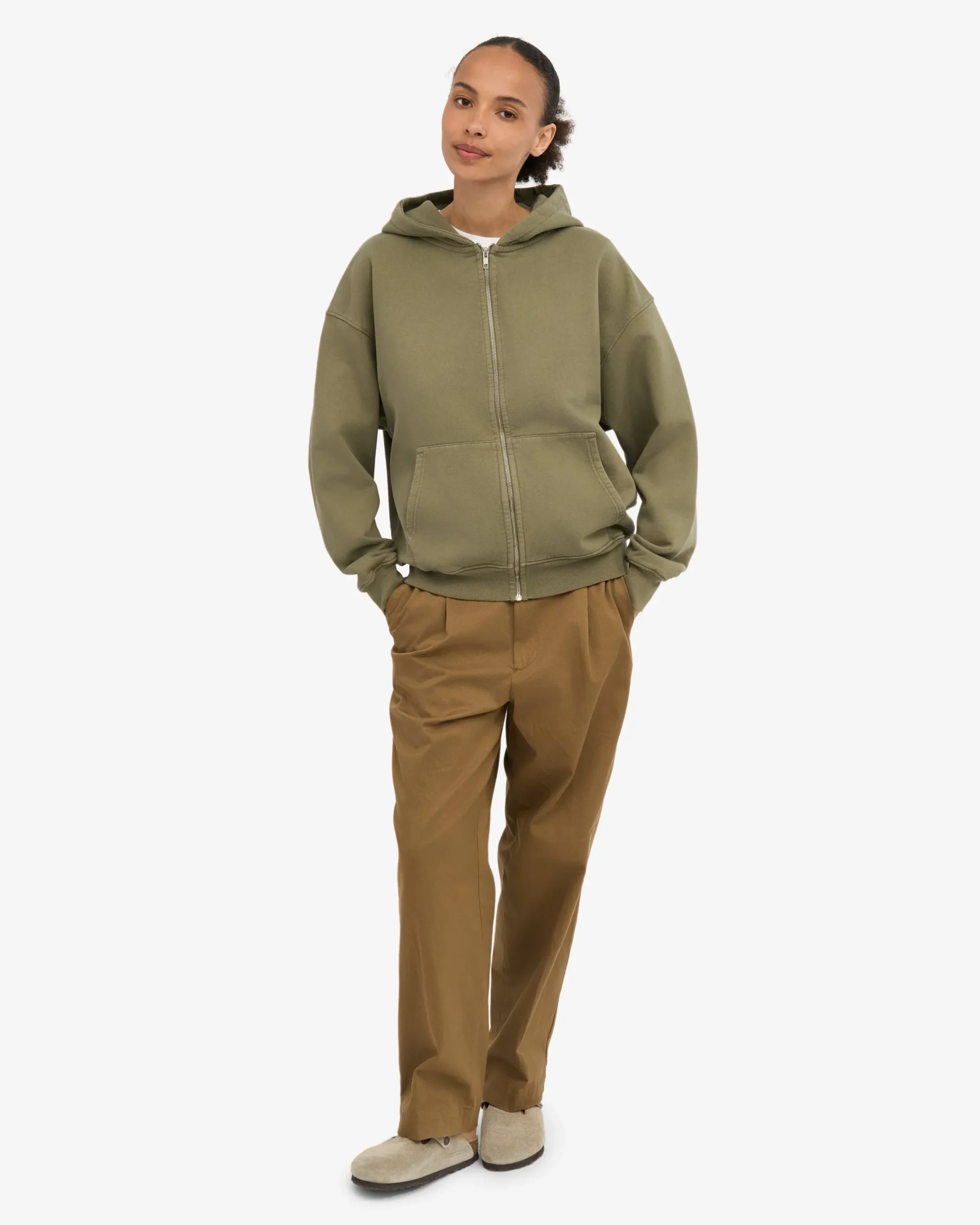 Organic Oversized Zip Hood - Dusty Olive