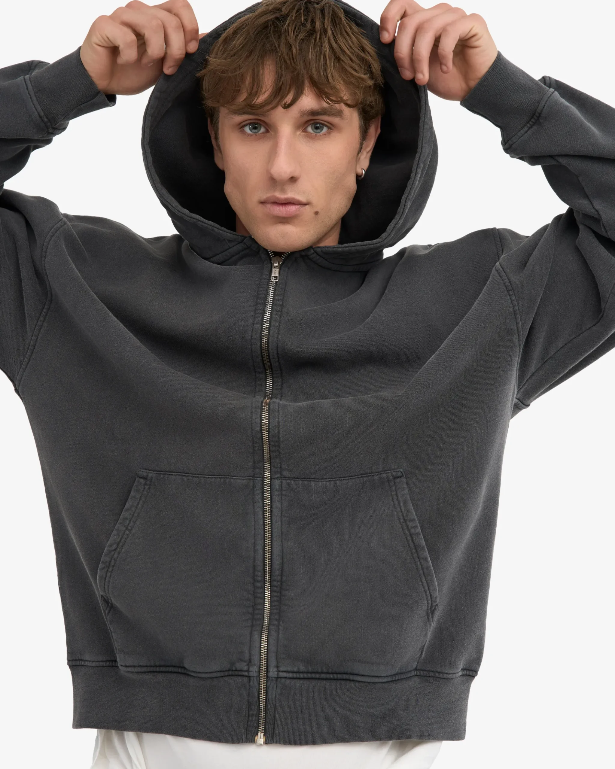 Organic Oversized Zip Hood - Faded Black