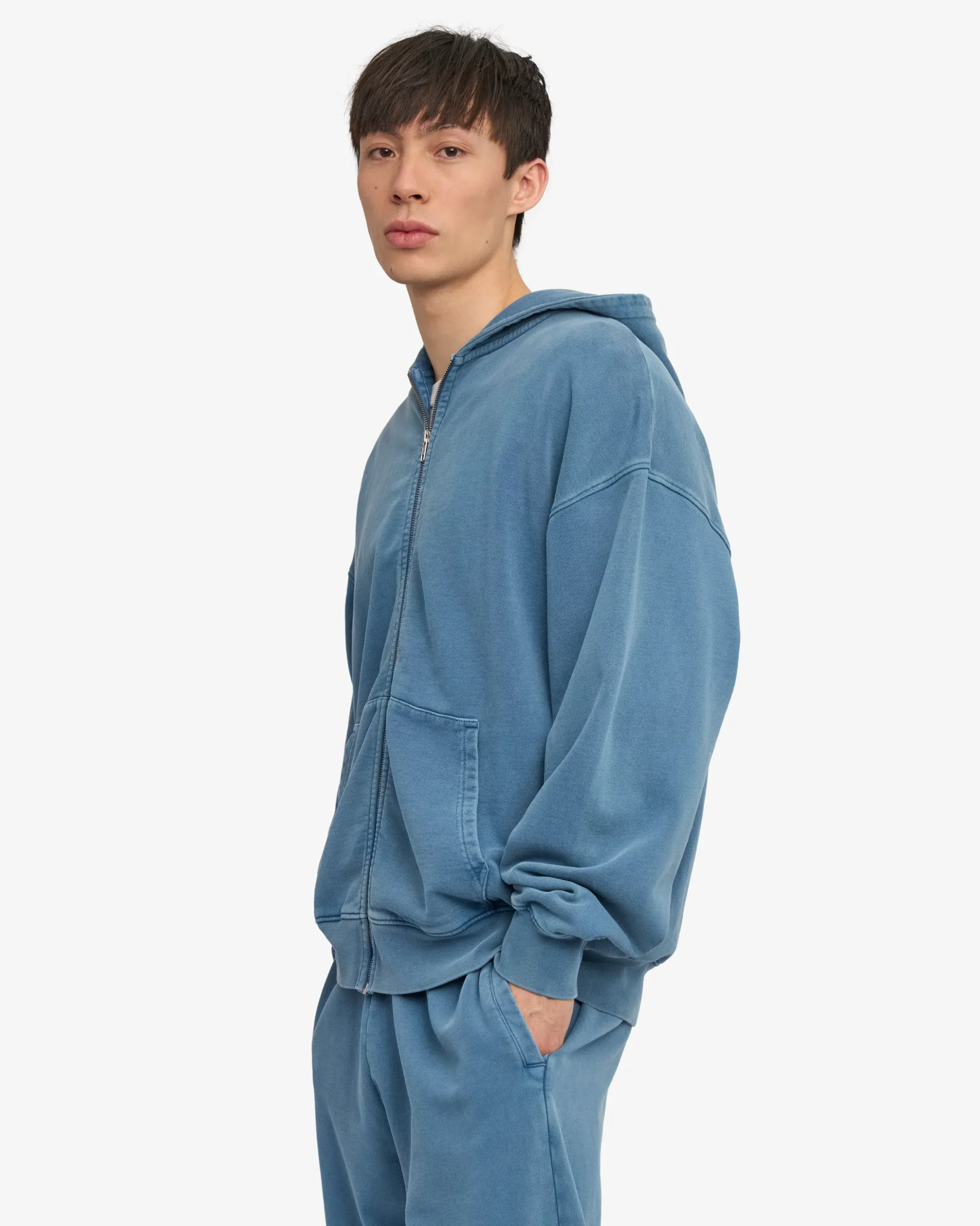 Organic Oversized Zip Hood - Faded Indigo
