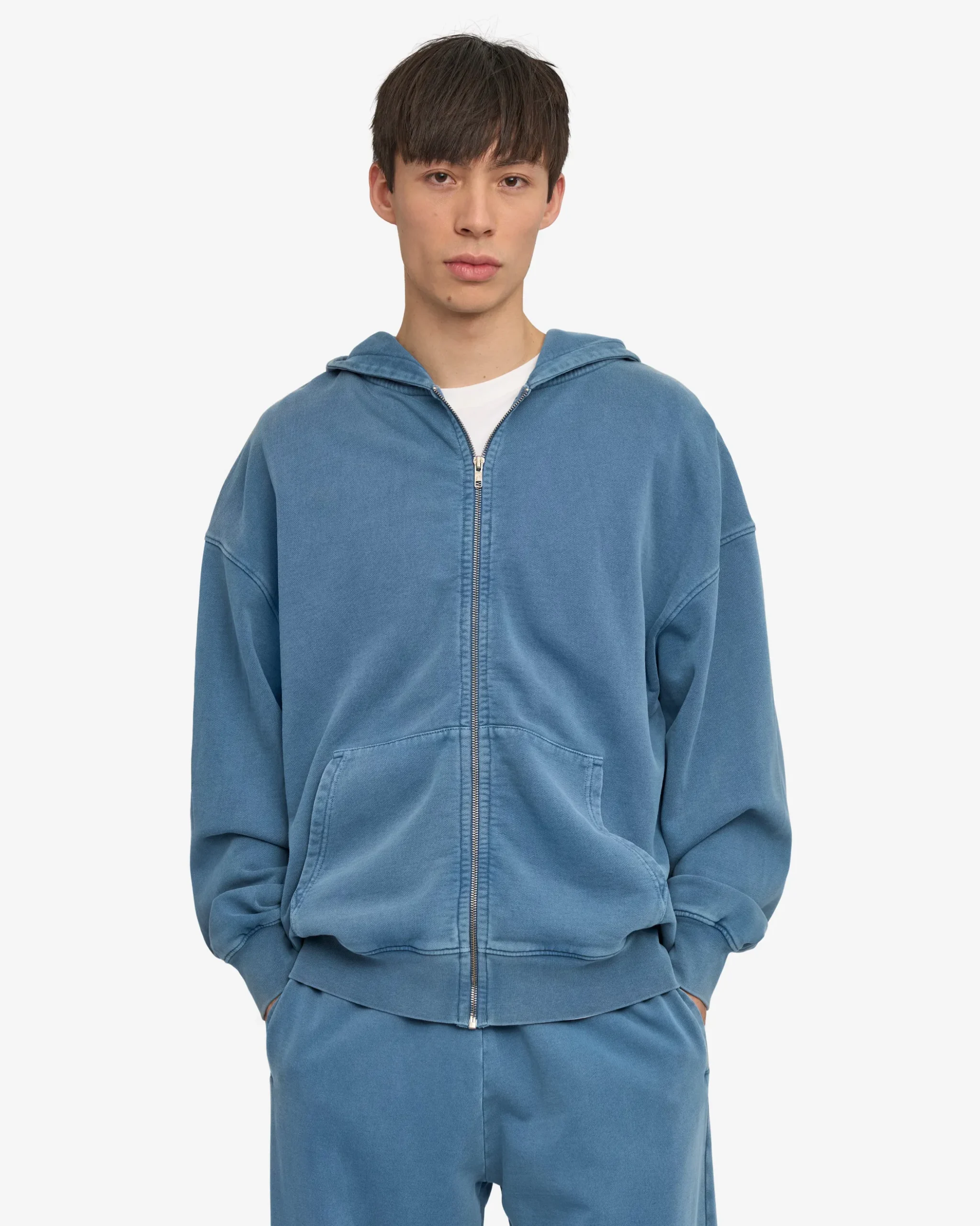 Organic Oversized Zip Hood - Faded Indigo