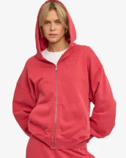 Organic Oversized Zip Hood - Faded Red
