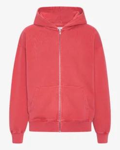Organic Oversized Zip Hood - Faded Red