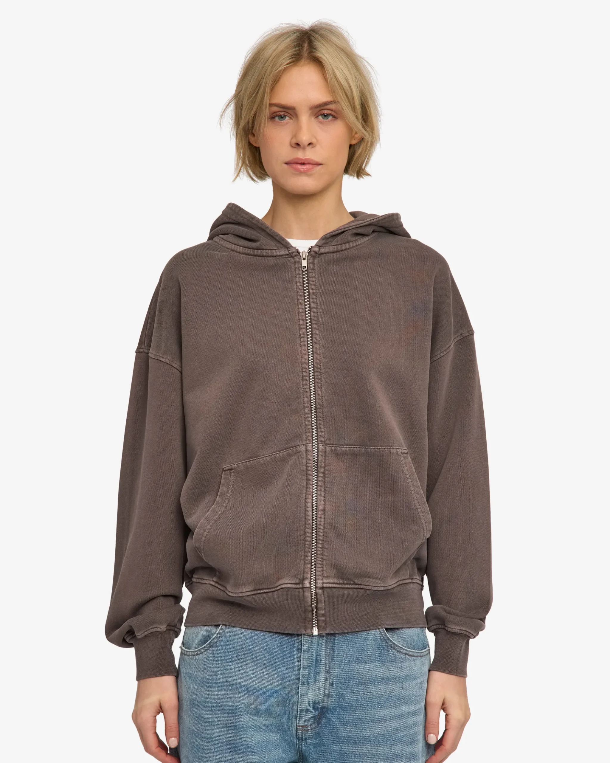 Organic Oversized Zip Hood - Faded Mud