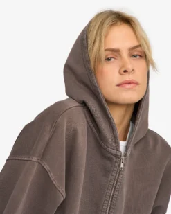 Organic Oversized Zip Hood - Faded Mud