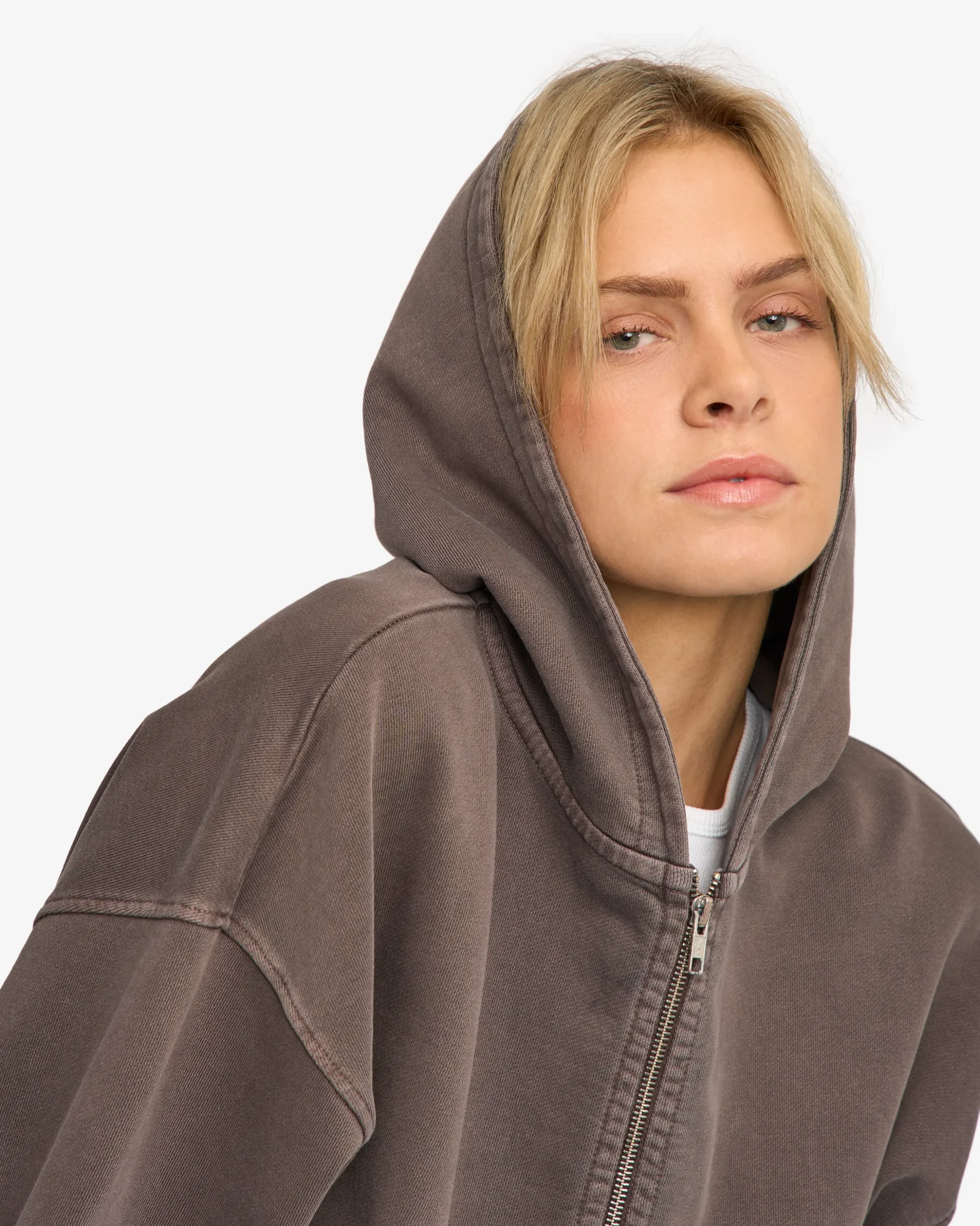 Organic Oversized Zip Hood - Faded Mud