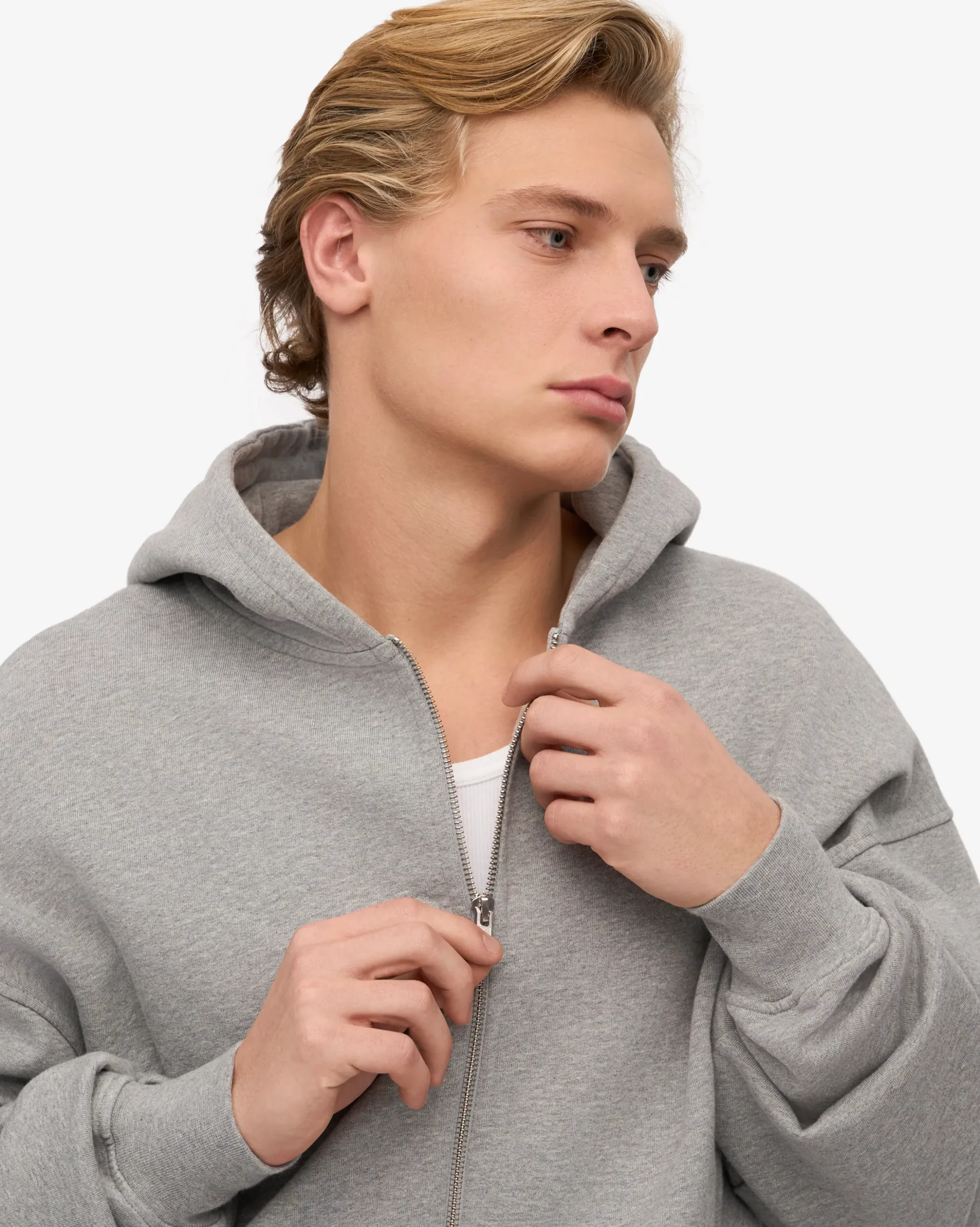 Organic Oversized Zip Hood - Heather Grey