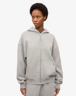 Organic Oversized Zip Hood - Heather Grey