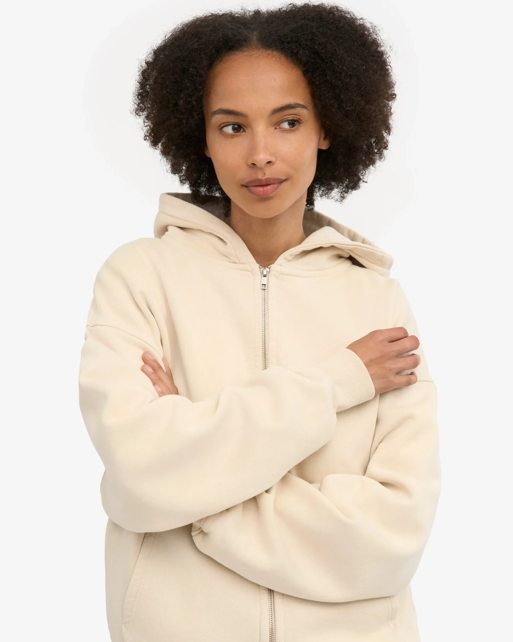 Organic Oversized Zip Hood - Ivory White