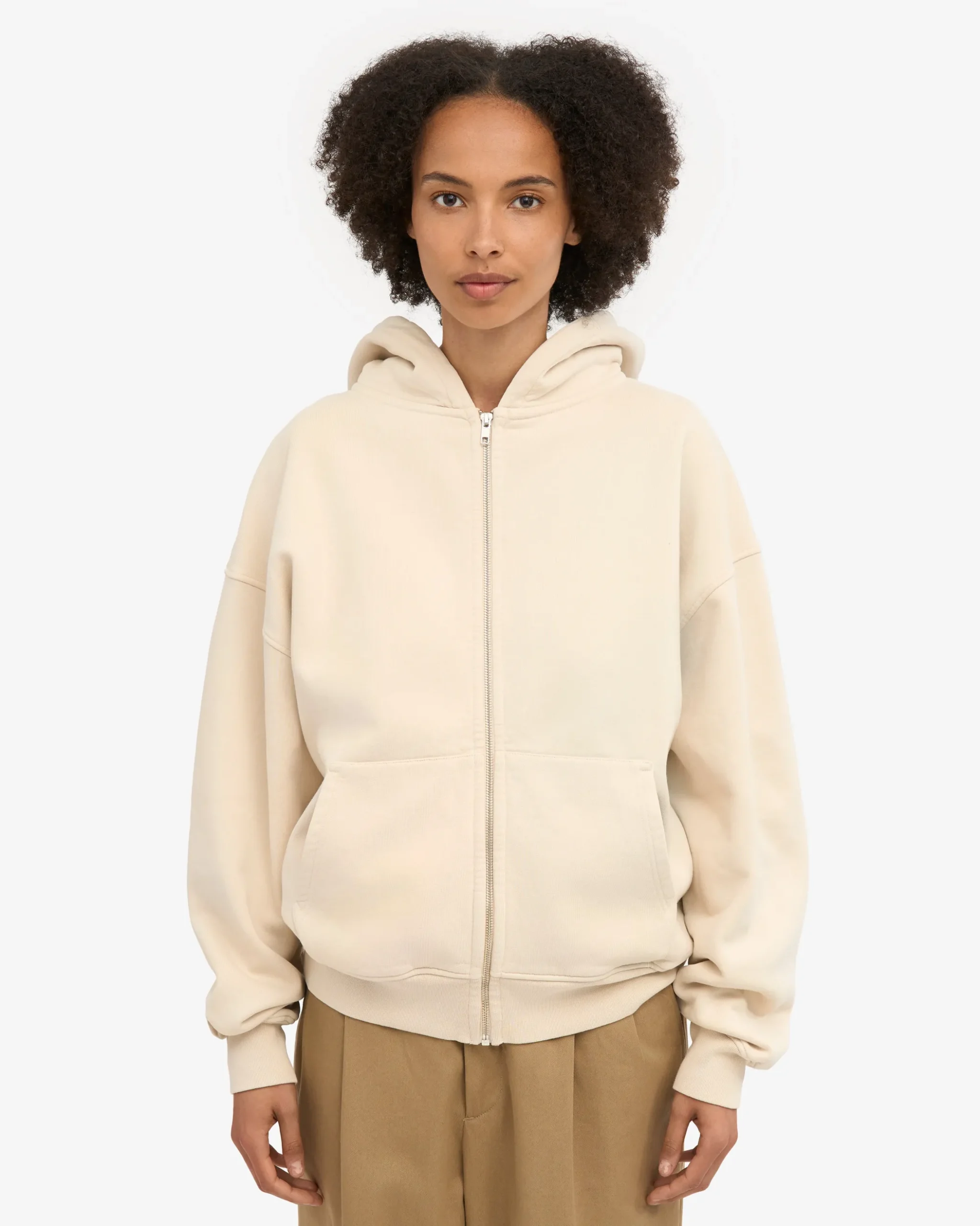 Organic Oversized Zip Hood - Ivory White