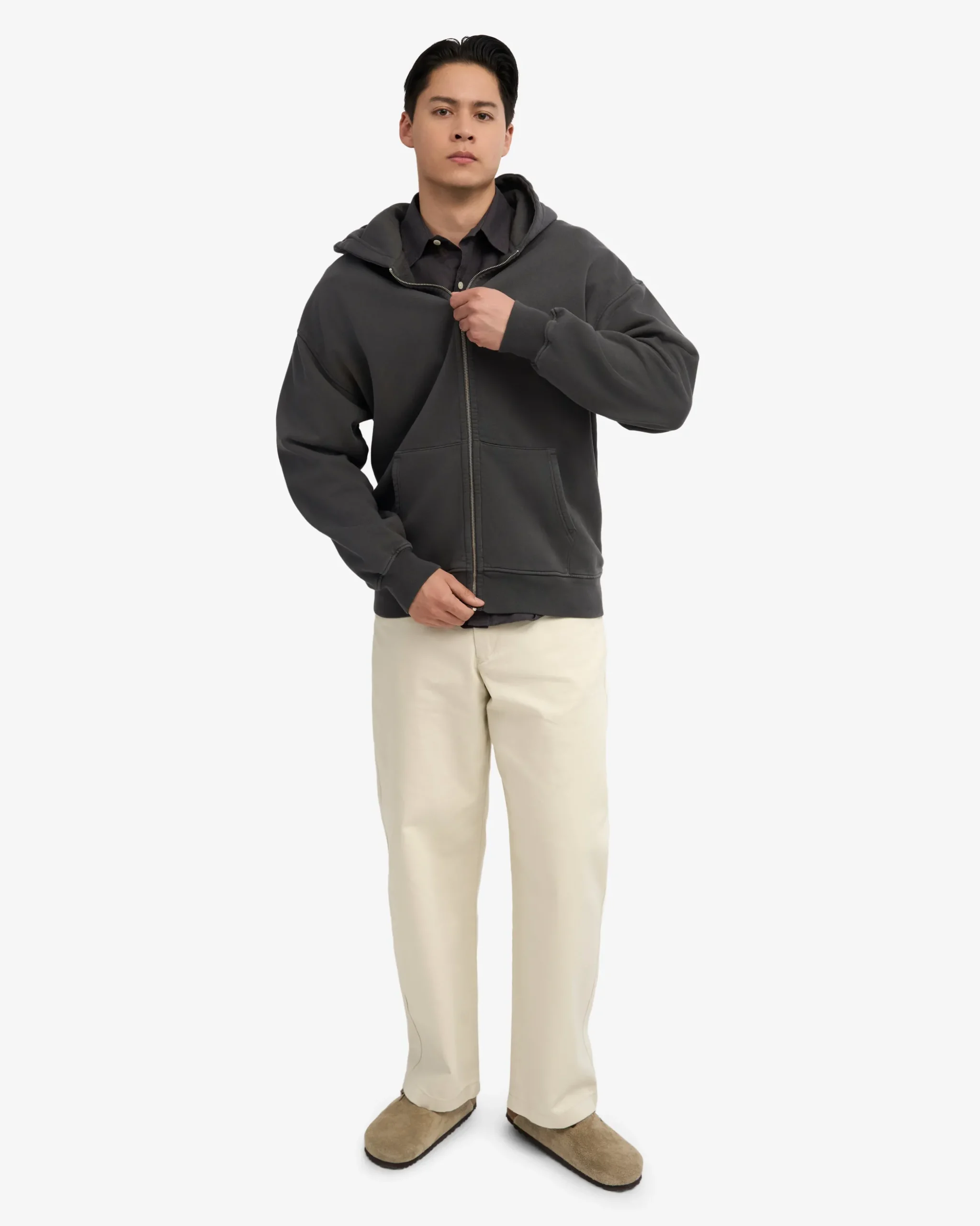 Organic Oversized Zip Hood - Lava Grey