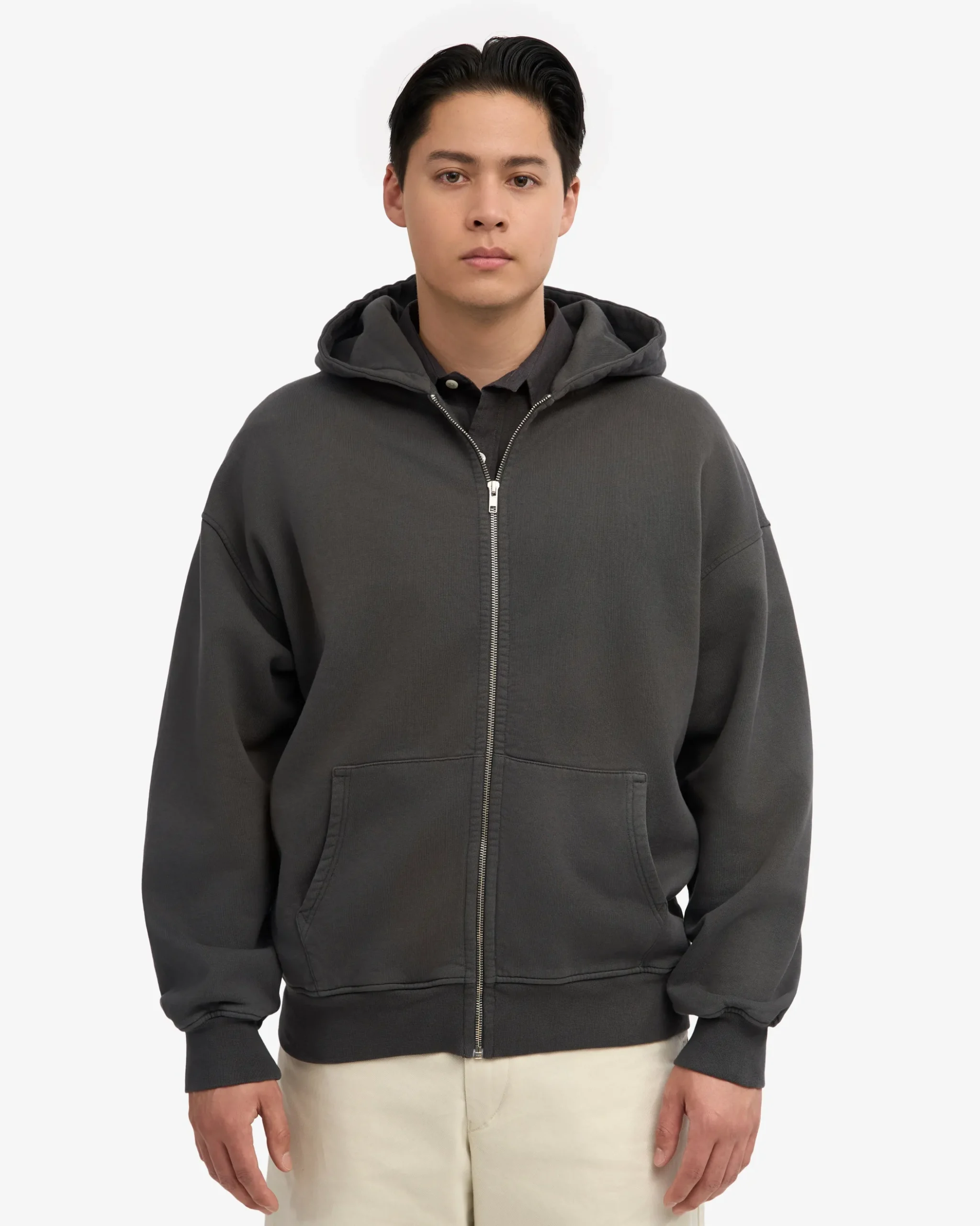 Organic Oversized Zip Hood - Lava Grey