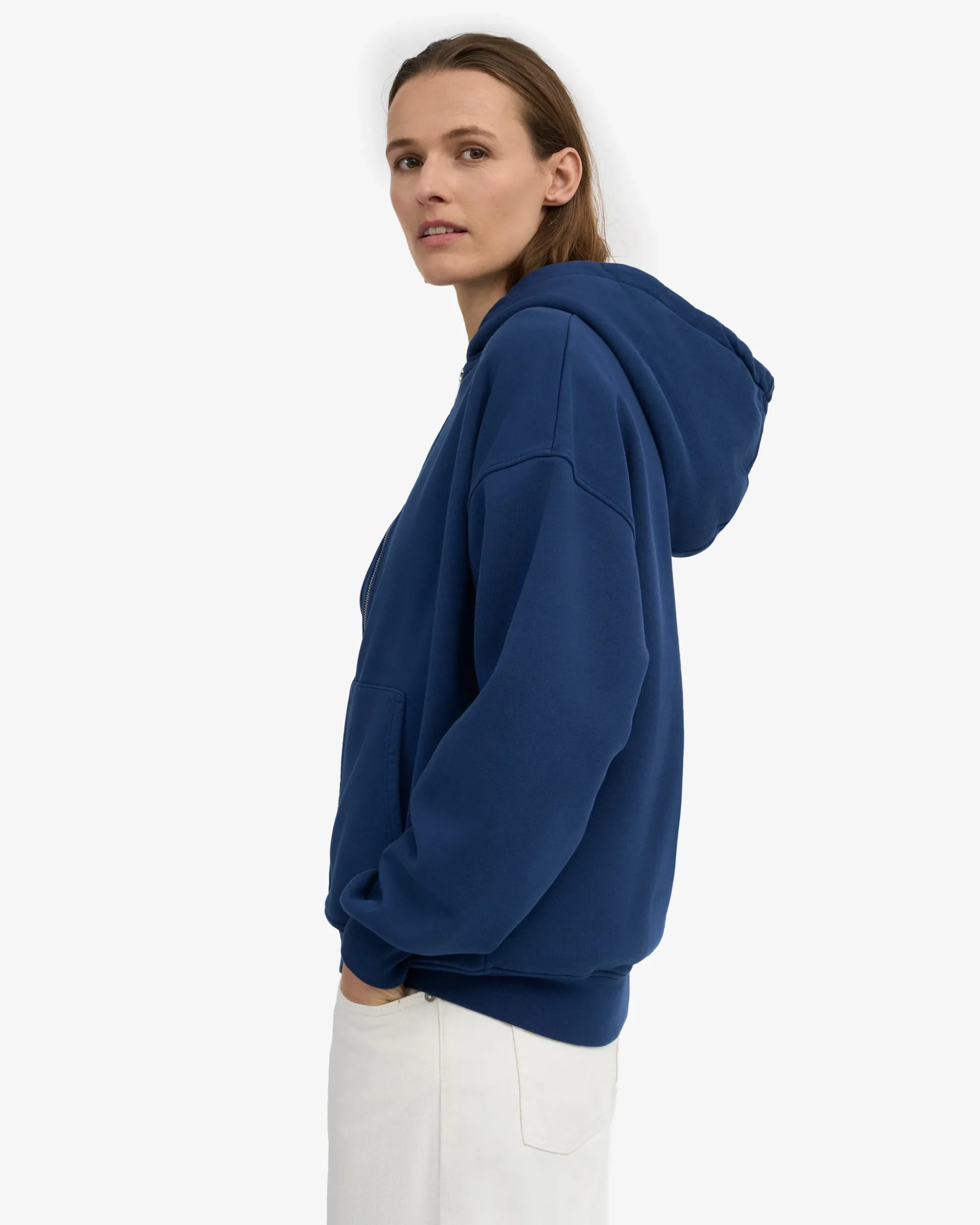Organic Oversized Zip Hood - Marine Blue