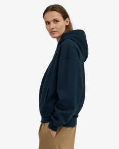 Organic Oversized Zip Hood - Navy Blue