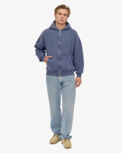 Organic Oversized Zip Hood - Neptune Blue