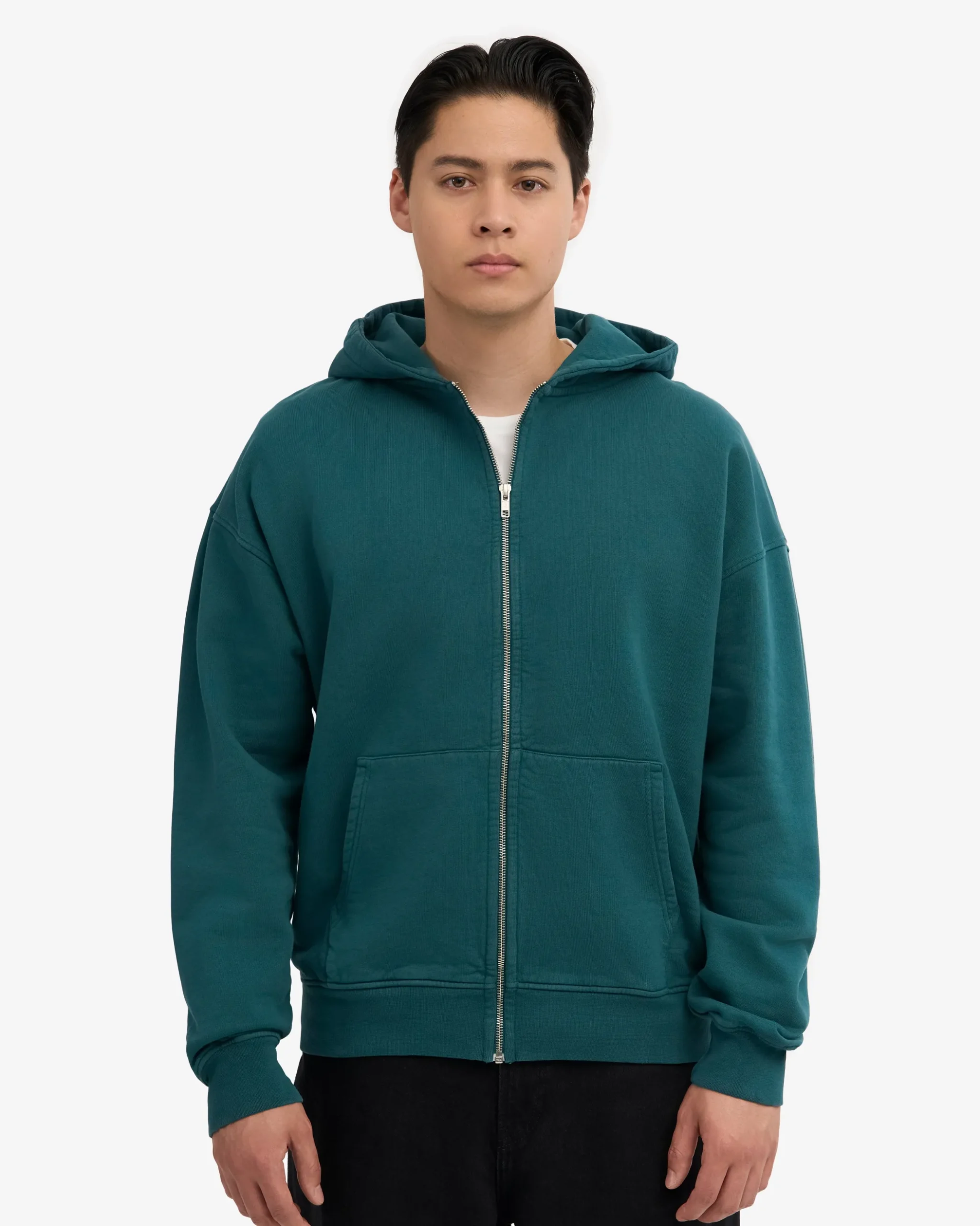 Organic Oversized Zip Hood - Ocean Green