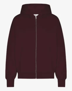 Organic Oversized Zip Hood - Oxblood Red