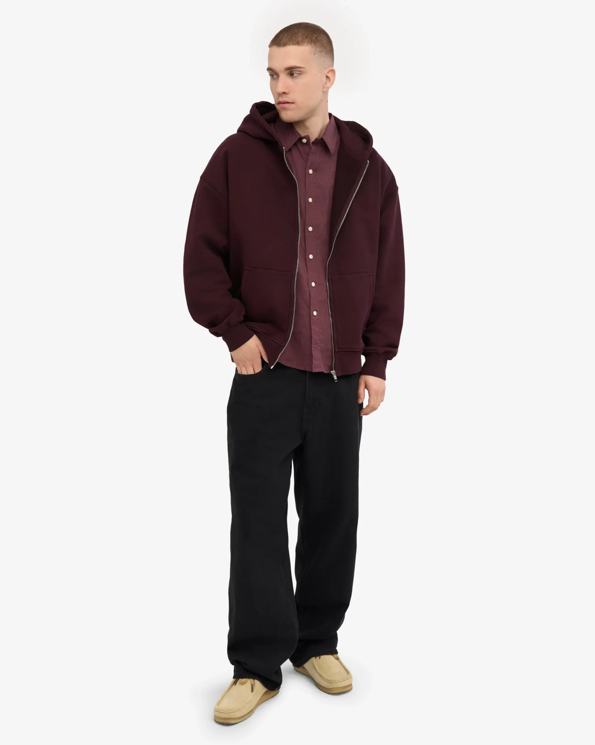 Organic Oversized Zip Hood - Oxblood Red