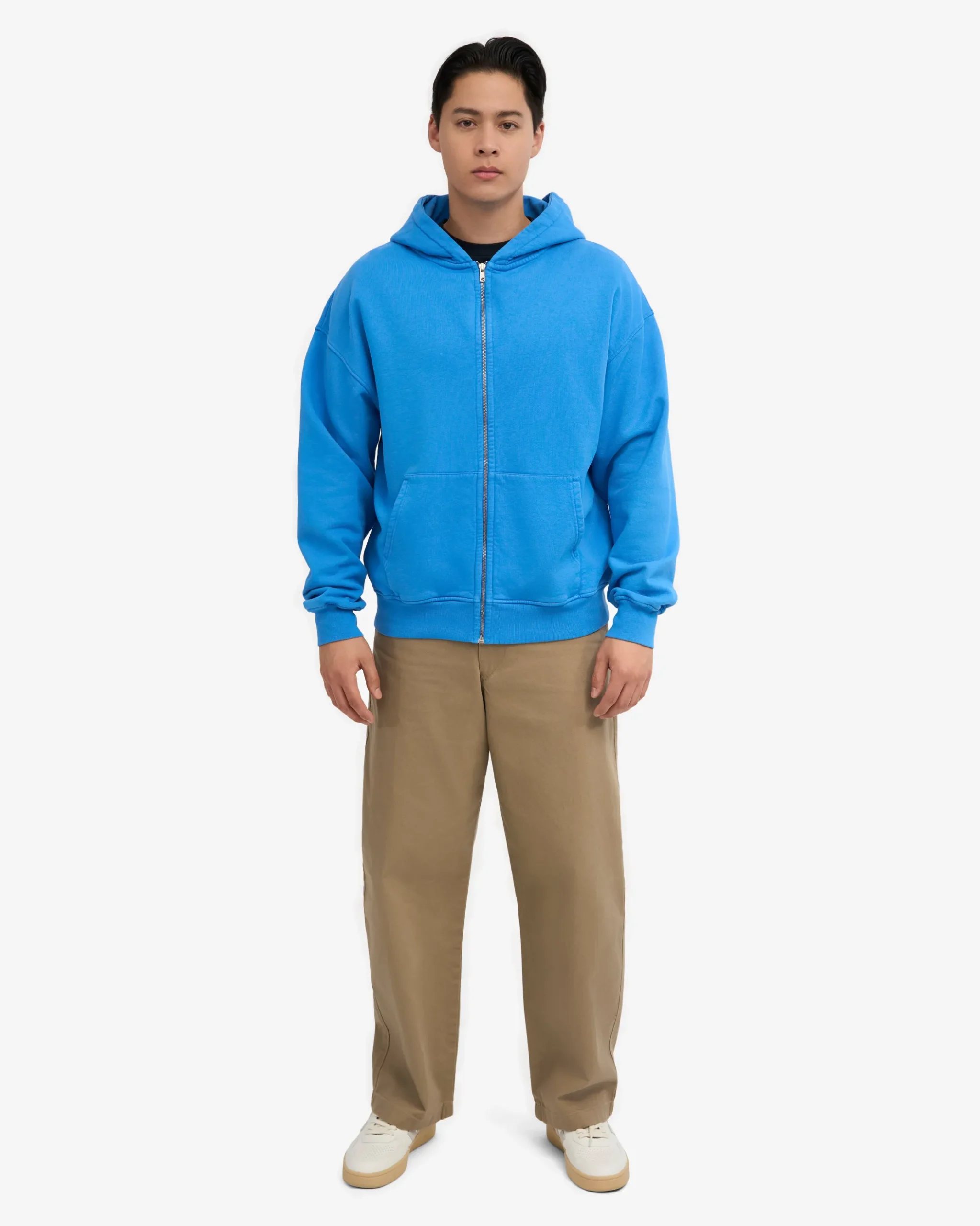 Organic Oversized Zip Hood - Pacific Blue